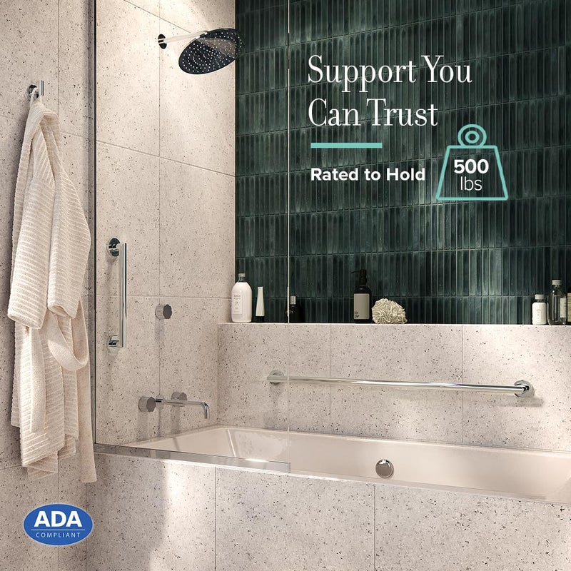 Gatco 962 Glam 18" L Grab Bar, Chrome/ADA Compliant Stainless Steel Safety Grab Bar for Bathroom - Image 4
